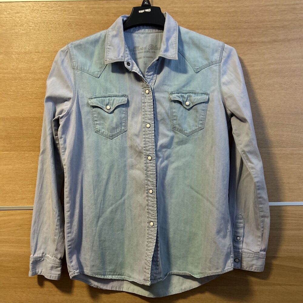 Bullhead Black Ca Trading Co Pearl Snap Button Shirt dual shades blue Women Sz L